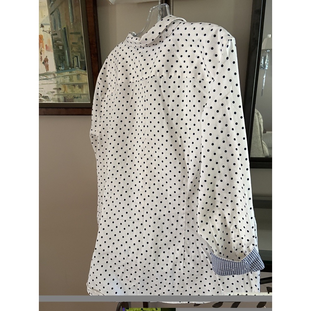 Chaps 2X No Iron Button Up Polka Dot Gingham Shirt Preppy flip cuff Cotton - Picture 12 of 15